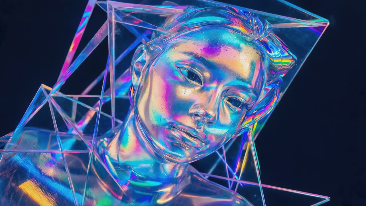 Iridescent Futuristic Glass Head Sculpture