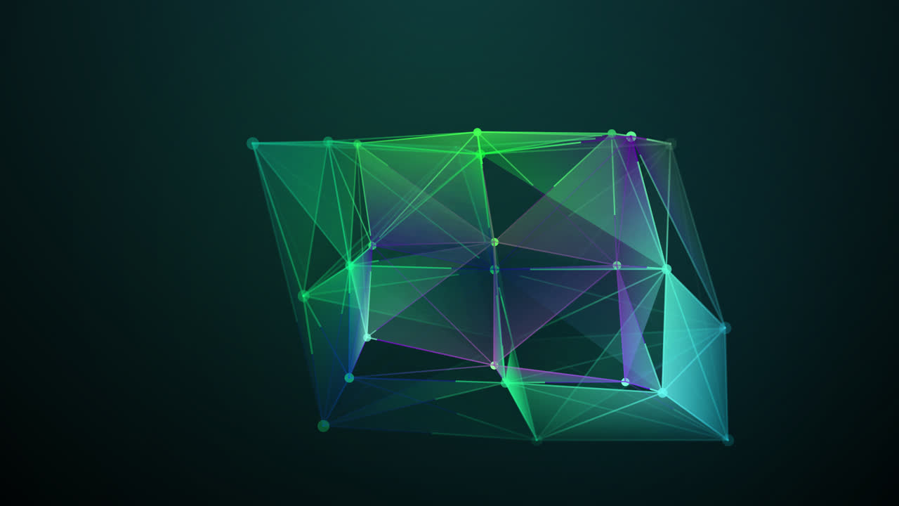 Plexus Box, Blue Abstract 3D Technology Background. Moving Dots And Lines. Network Connection Information Structure