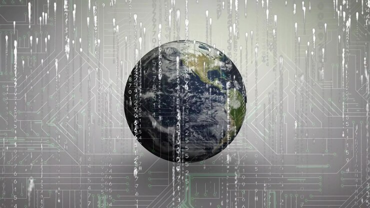 Animation of data processing and globe over white background