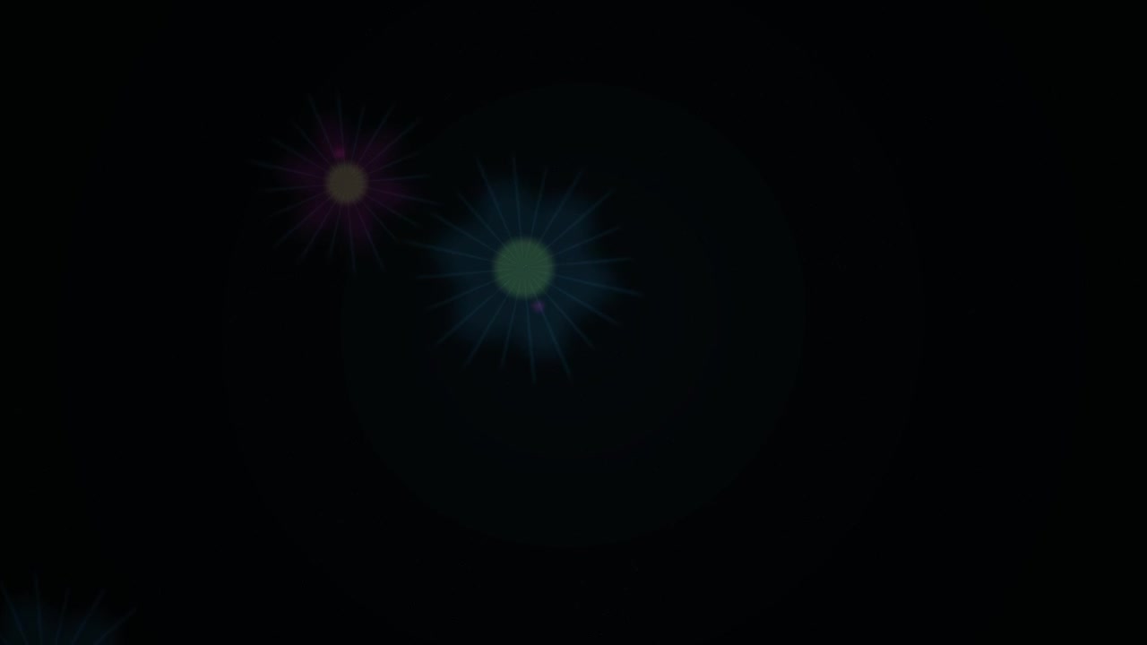 Lens flare dinamici e colorati in movimento su sfondo nero