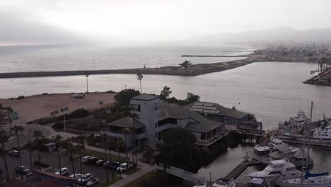 Aerial-descending-close-up-shot-of-the-Channel-Islands-National-Park-Visitor-Center-in-Ventura,-California