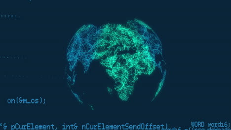 animation of computer language over illuminated rotating globe on black background
