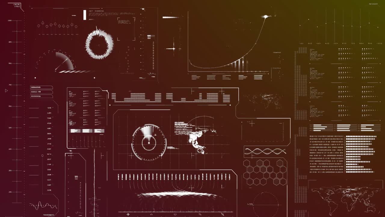 빨간색 그라디엔트 배경에 대한 데이터 처리 인터페이스의 애니메이션