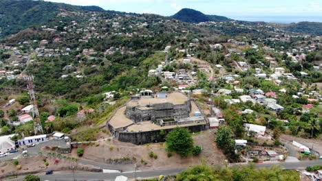 high angle aerial dolly to historic fort frederick in grenada