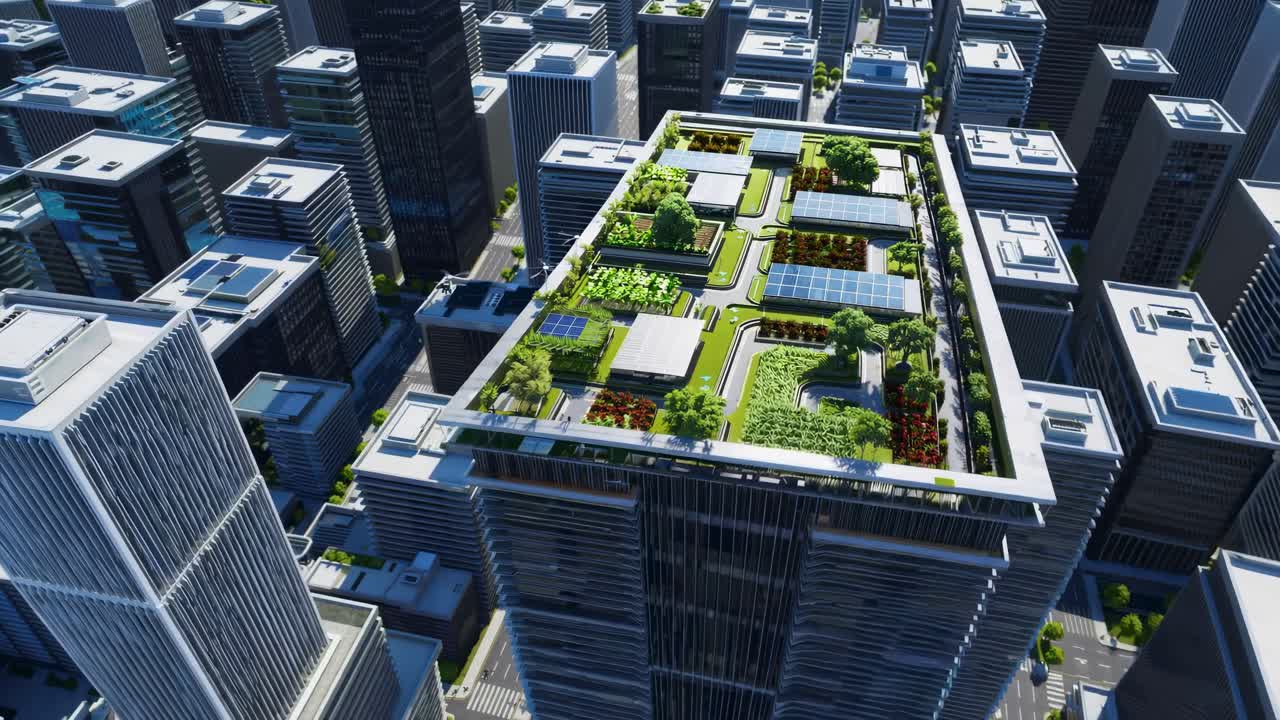 Paisagem Urbana Sustentável com Telhados Verdes e Agricultura Vertical