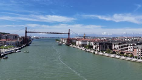 Puente-Vizcaya-Getxo-Bilbao-España-Drone,-Imágenes-Aéreas-4k