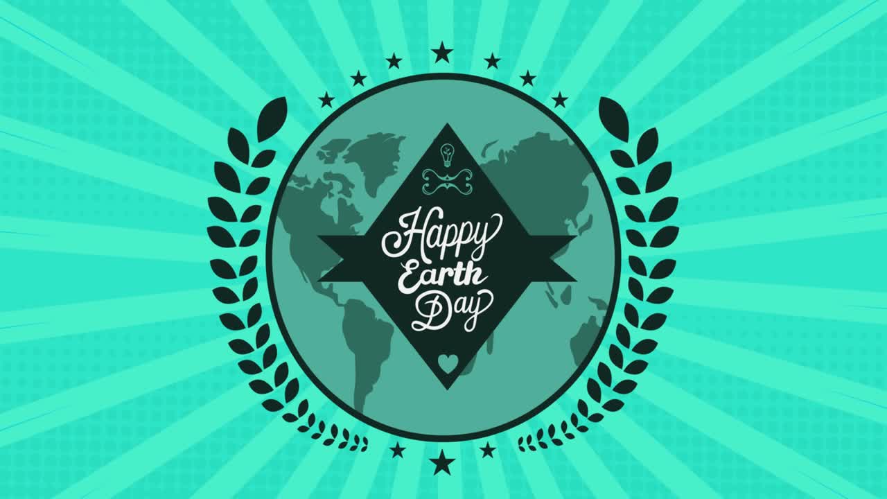 Animation von "Happy Earth Day" in einem Kreis auf grünem Hintergrund