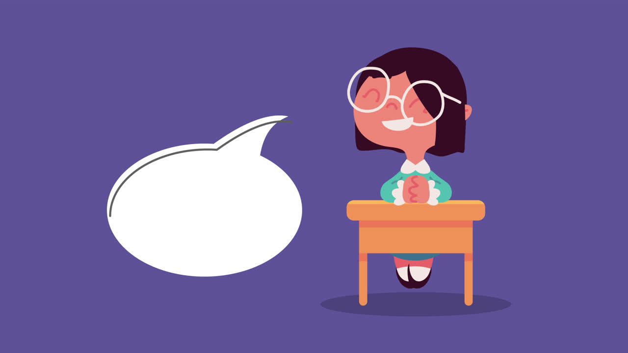 Girl at Desk with Speech Bubble