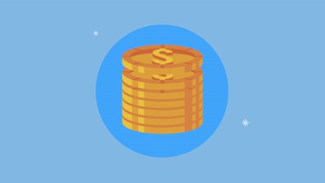 animación de negocios financieros con montones de monedas