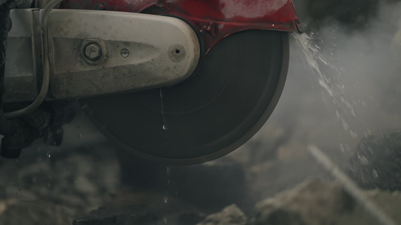 тротуарная дорожная пила, работающая на объекте в дневное время