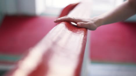 close-up of a handrail in a hallway or stairwell