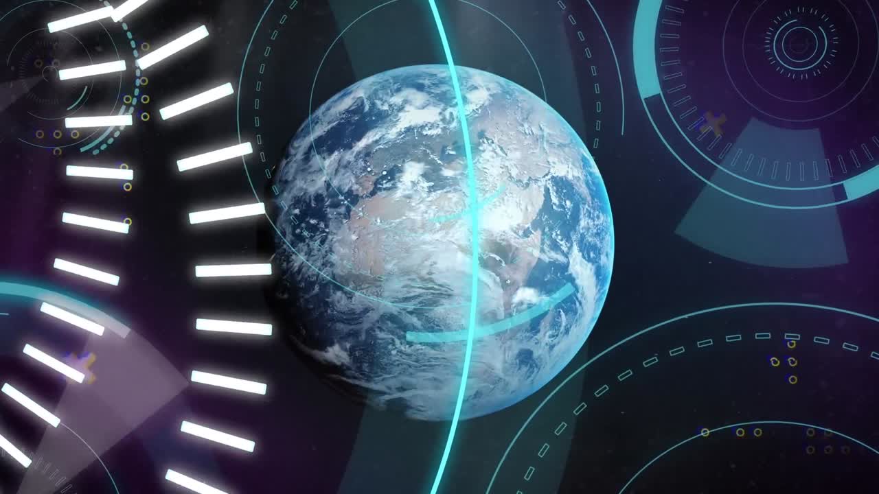 анимация обрабатывающих кругов и 5g над землей на военно-морском фоне