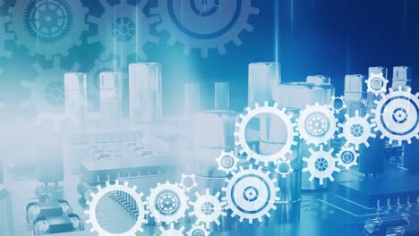 Digital composite of a circuit board and industrial gears