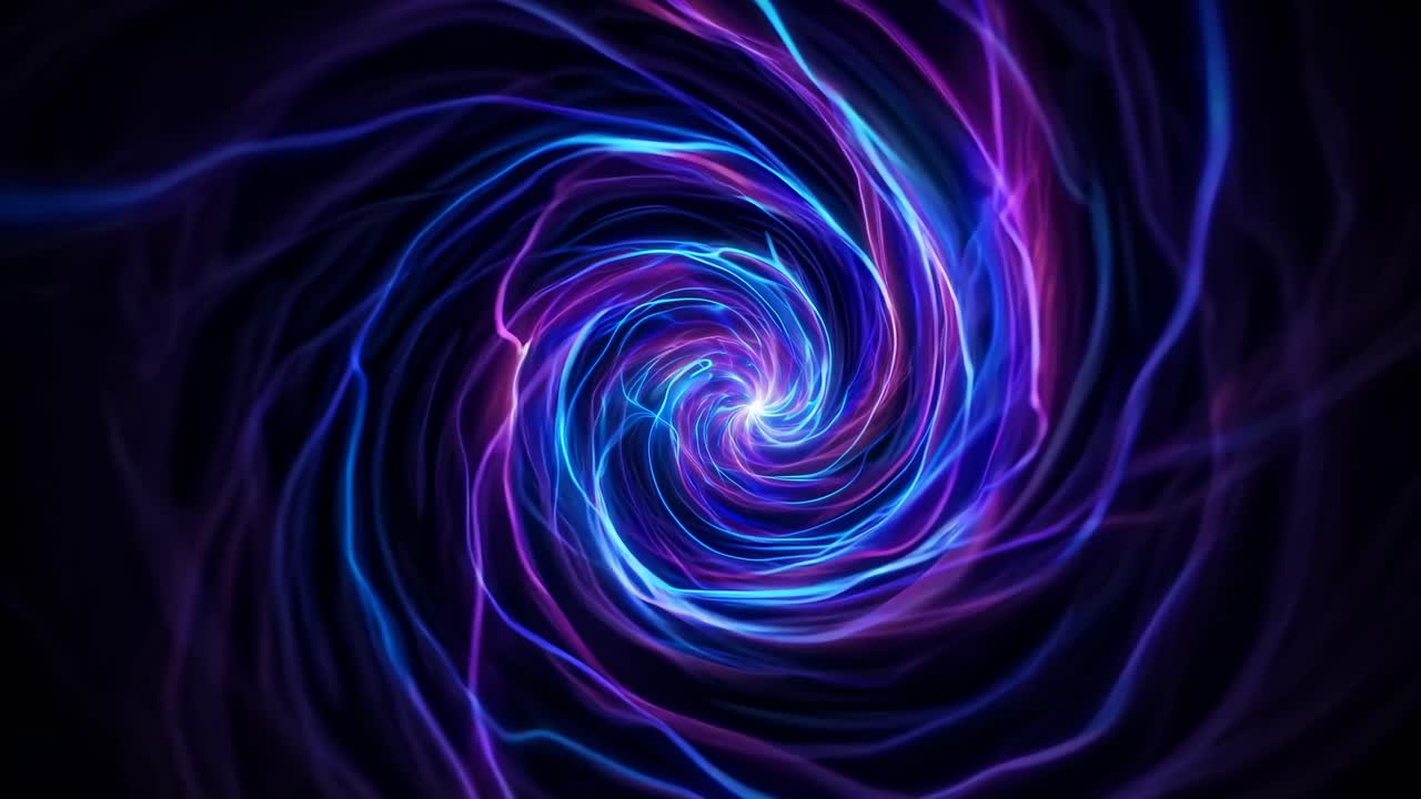 A mesmerizing spiral of neon blue and purple light trails video. Live desktop wallpaper