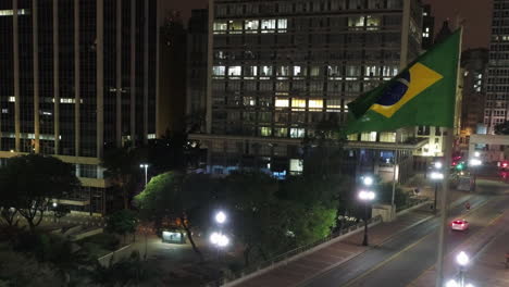 aerial view of sao paulo downtown at chá viaduct at night, brazil