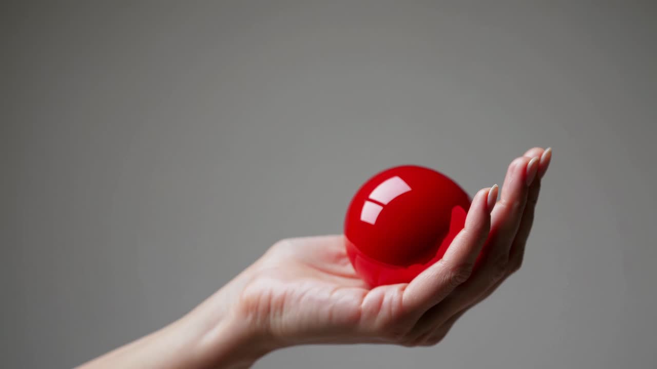 은 구를 들고 있는 여자 의 손