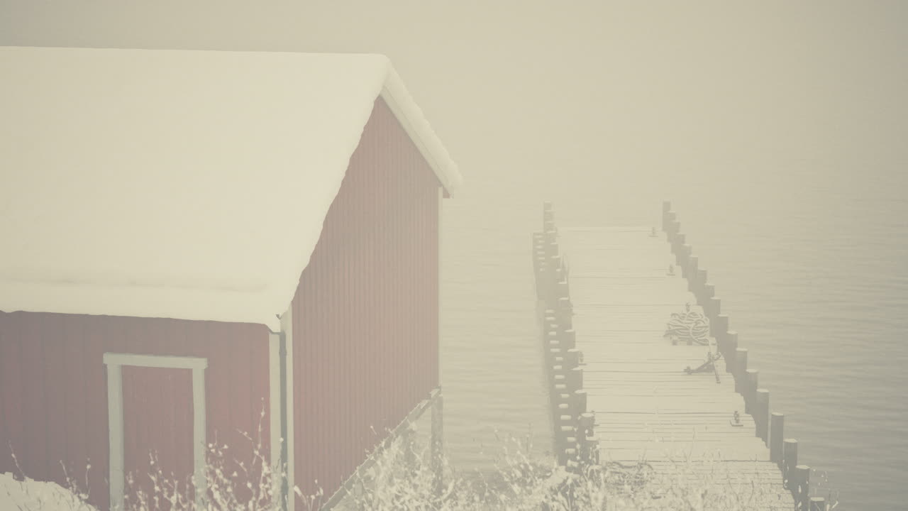 안개 속 의 눈 인 도크 에 있는 은 셰드