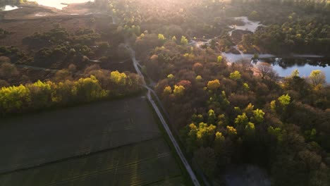 aerial view of a scenic country landscape at sunset