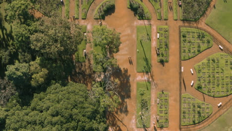 aerial - paseo el rosedal in palermo, buenos aires, argentina, top down forward