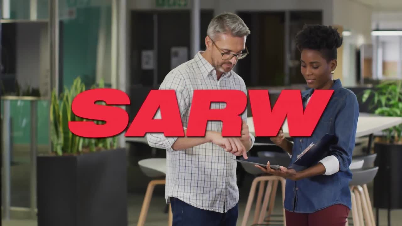 animación de texto de venta sobre personas de negocios en la oficina.