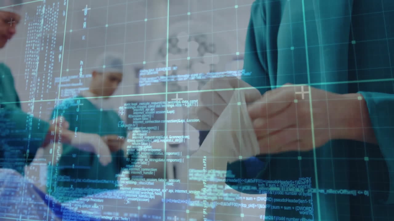 animación del procesamiento de datos sobre diversos cirujanos en el hospital