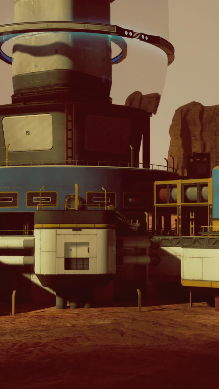 Futuristic research facility situated on a barren desert landscape