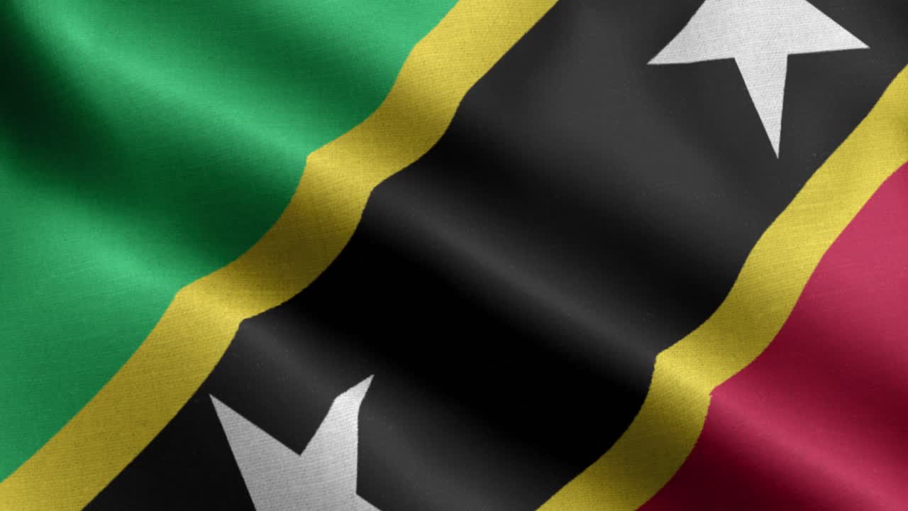Primo piano in loop 4K della Bandiera Nazionale di Saint Kitts che sventola.