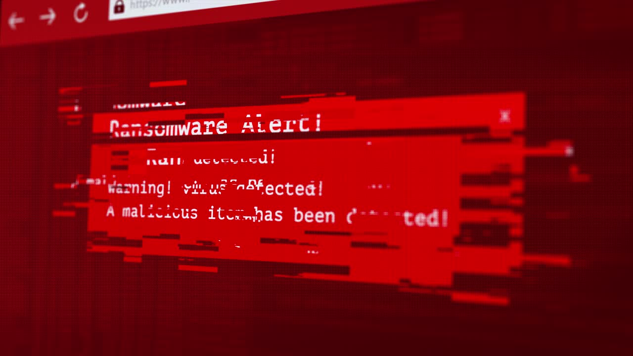 Ransomware malware alert warning sign digital binary code in background hacker ddos attack cyber