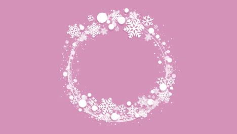 white christmas snowflakes round blank frame. greeting card pink winter background with copy space. happy new year. loop animation.