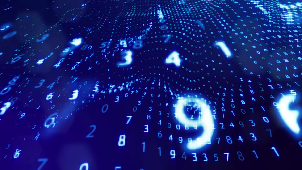 fondo de bucle 3d, concepto de procesamiento de datos digitales, cálculo y visualización de la computación. contadores de números en filas de líneas en el plano. información digital azul bg con números. bg de ciencia ficción.
