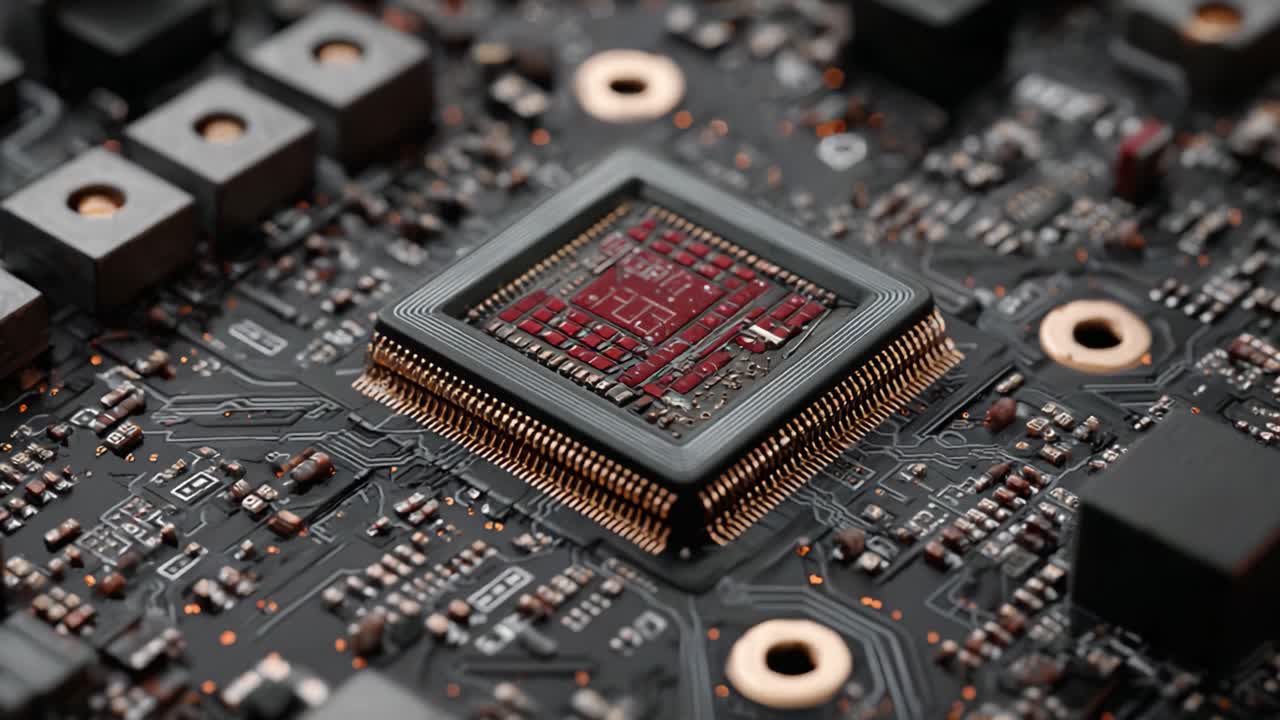Detailed Close-Up of a High-Performance Microprocessor on a Circuit Board, Showcasing Advanced Technology and Intricate Design Elements for Modern Computing Applications