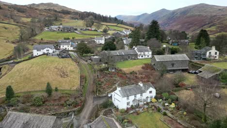 cinematic aerial footage of the small village of troutbeck