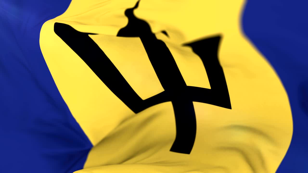 la bandera de barbados ondeando en el viento, bucle