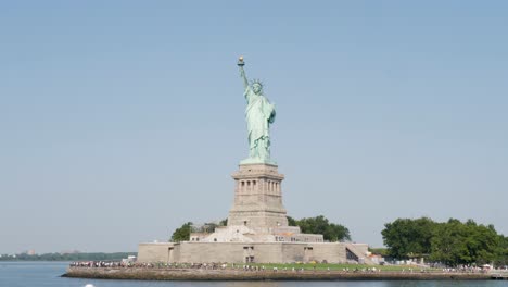 slow motion landscape statue of liberty tourism island attraction monument park hudson river new york city usa america travel manhattan harbour staten island