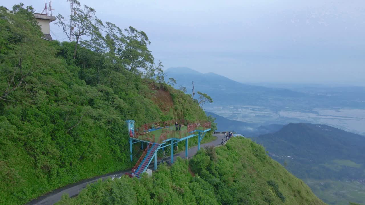 Aerial view of road on the slope of Telomoyo Mountain, Indonesia