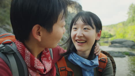 asian girlfriends on romantic hike