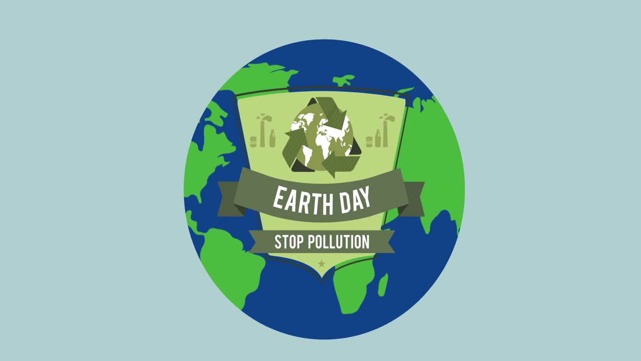 анимация экологического текста и логотипа дня земли на глобусе с синим фоном