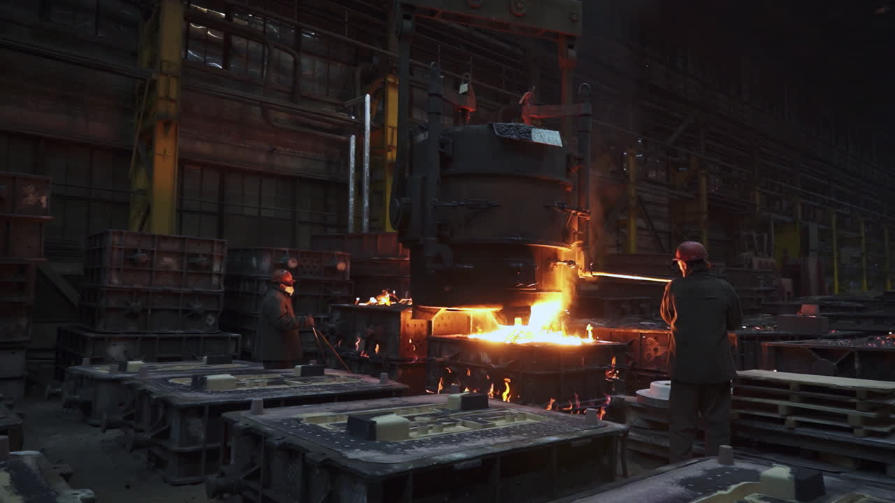 процесс литья металла на заводе