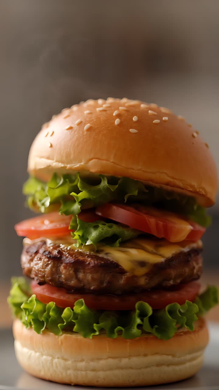 Hamburger Succoso Primo Piano Sfondo Bokeh 4K