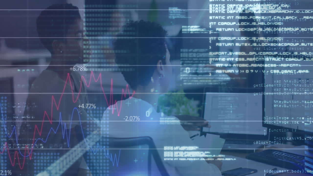 Animation of financial data processing over diverse business people