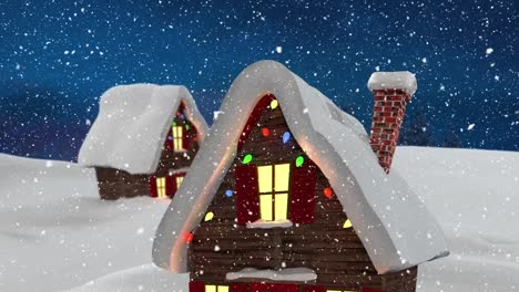 Digital-animation-of-snow-falling-over-house-on-winter-landscape