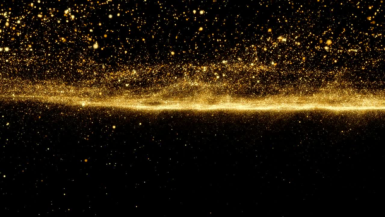 황금 하늘, 추상적인 별 먼지, 스모키 파동 입자, 3d 입자와 함께 나노 동적 흐름.
