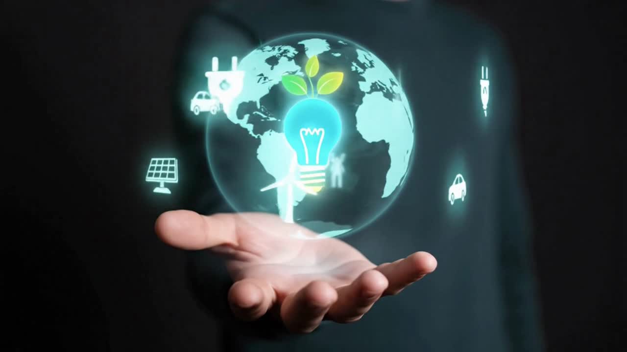 Concept of green energy and sustainability with a hand holding a glowing Earth