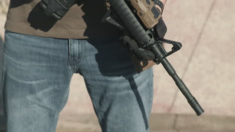 portrait of caucasian sniper in sunglasses