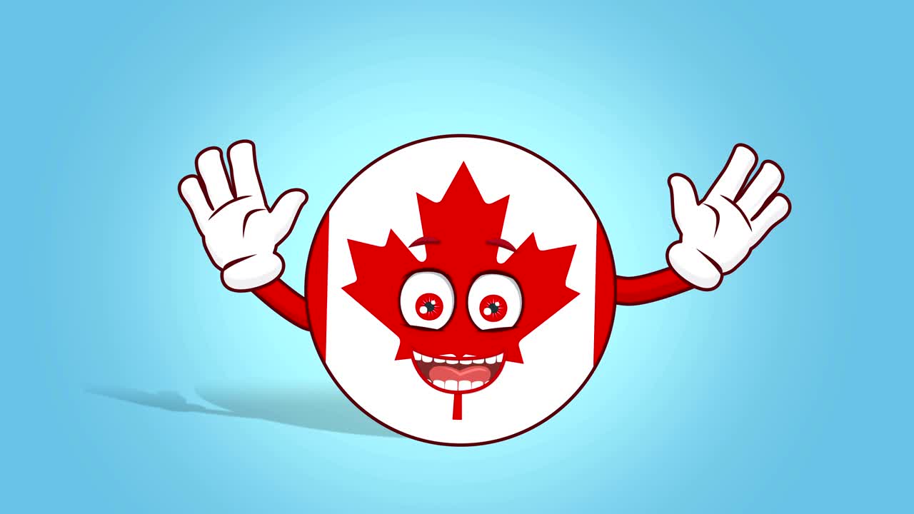 Cartoon Icon Flag Canada Happy Rejoice with Face Animation with Alpha Matte