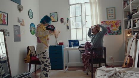 creative couple in cozy bedroom