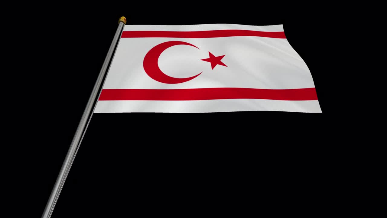 Kuzey Kıbrıs Türk Cumhuriyeti bayrağının rüzgarda dalgalanması döngü videosu, 4K ağır çekim, Alfa kanallı