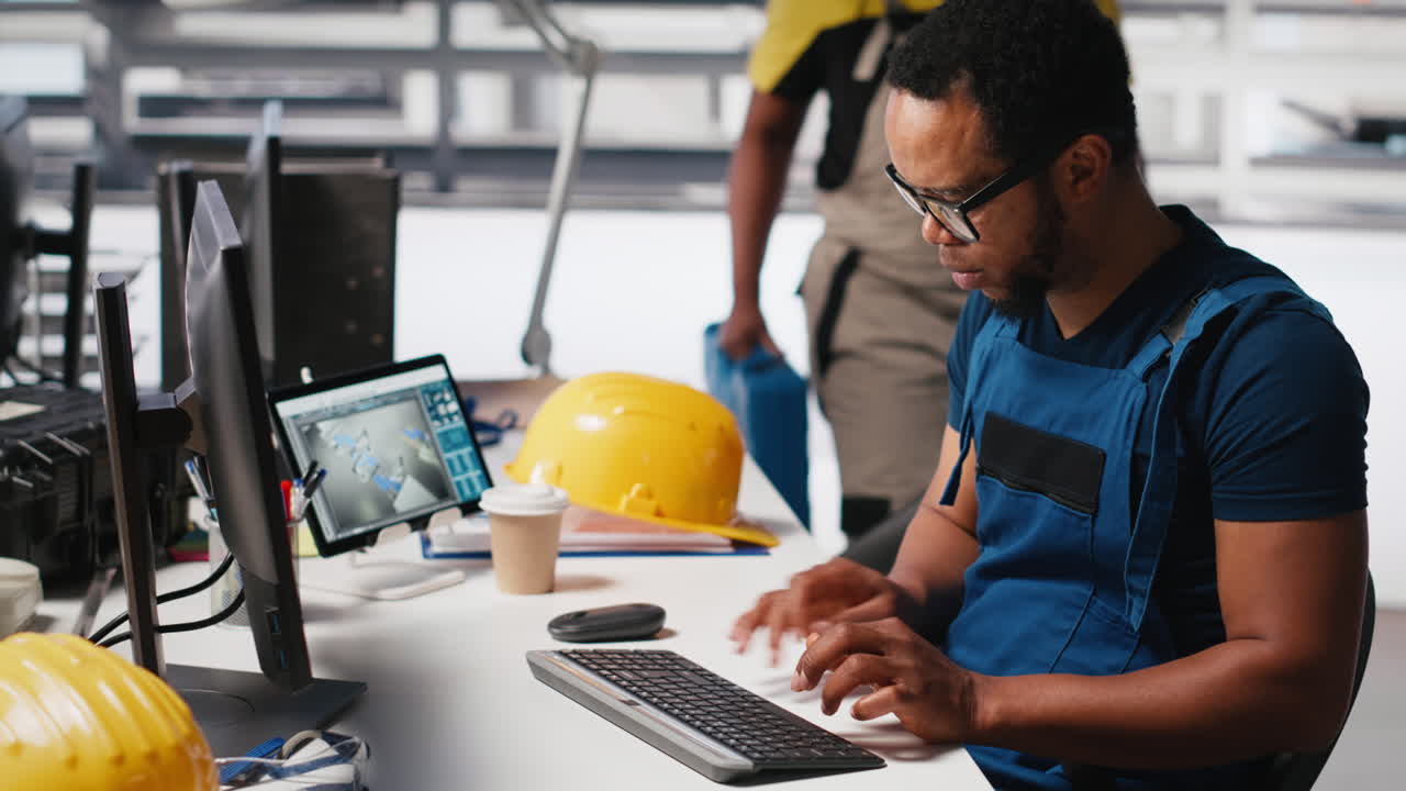 Vertical Video Engineer investigating malfunctioning systems in photovoltaics factory