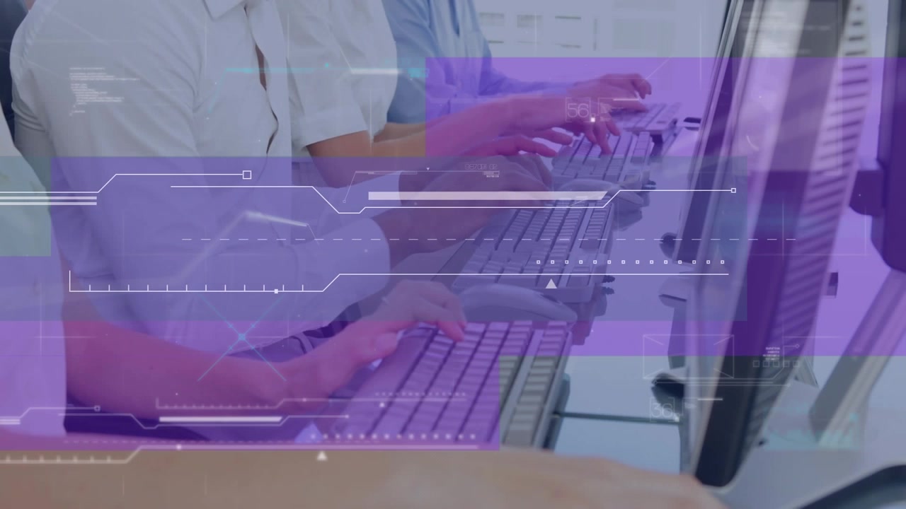 Animation of network of connections over businessman working in office