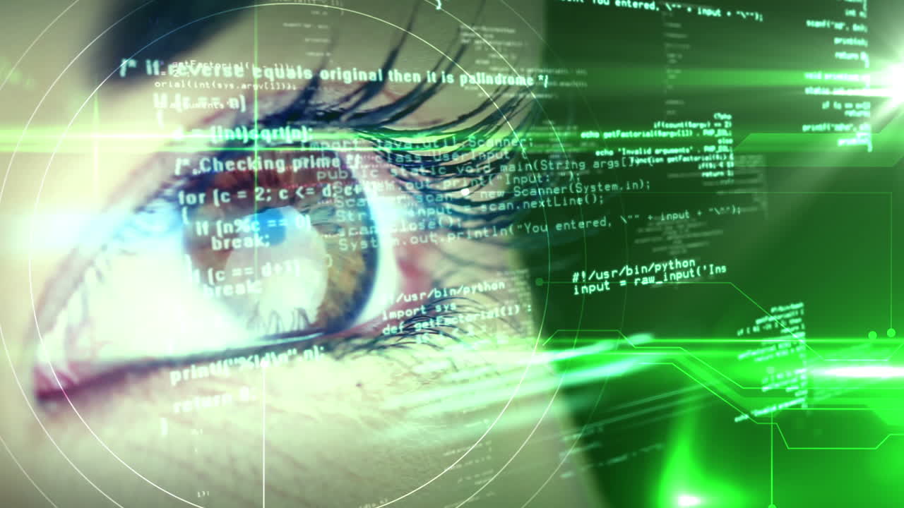 occhio che guarda l&#x27;interfaccia futuristica che mostra il testo